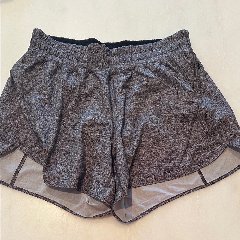Women's Lulu track that 5in size 12 heathered gray athletic shorts